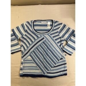 JH Collectibles Womens Blue Striped‎ Cotton Blend Scoop Neck Sweater Size S